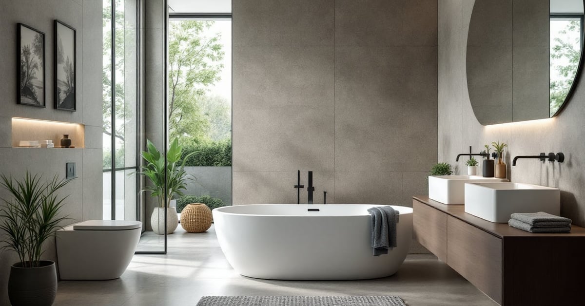 Salle de bain moderne et fonctionnelle avec meuble vasque, miroir et rangements élégants