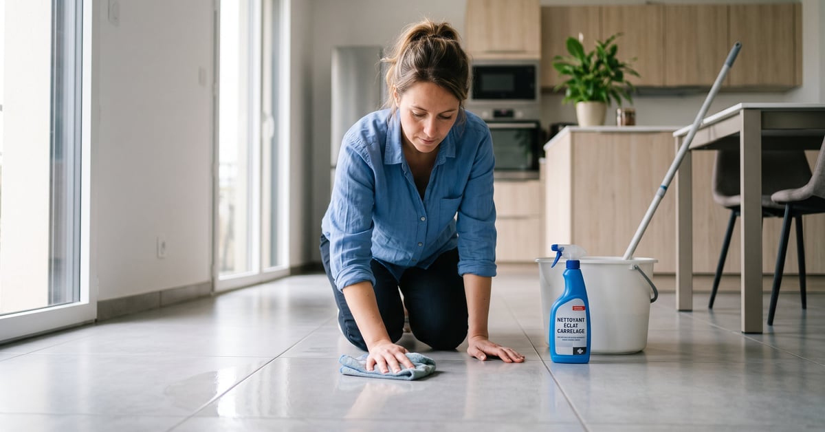 meilleur produit pour faire briller le carrelage : nettoyant sol brillant en action