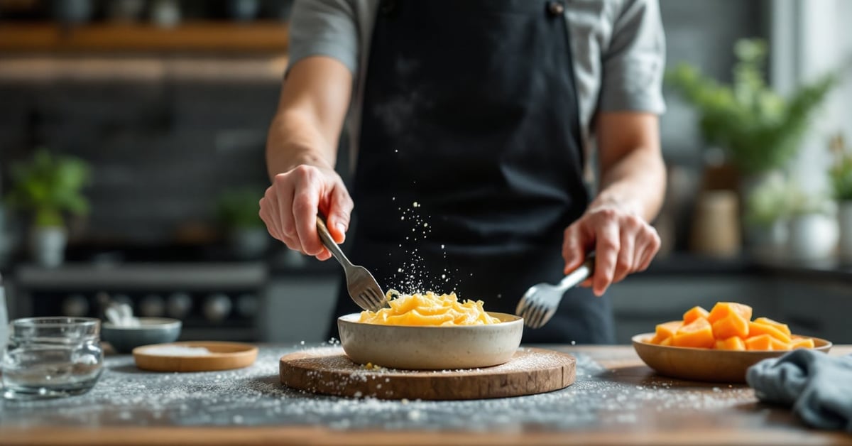 Bouteille de vinaigre blanc en cuisine sur un plan de travail moderne, lumière naturelle