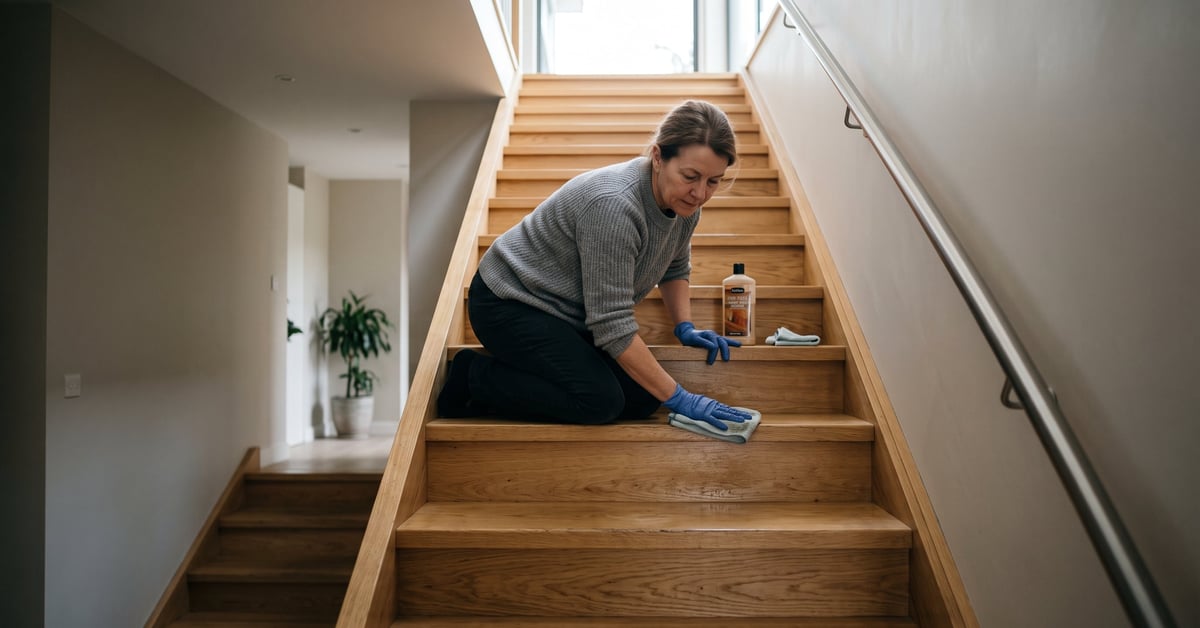 Escalier en bois brillant et sécurisé sans risque de glissade